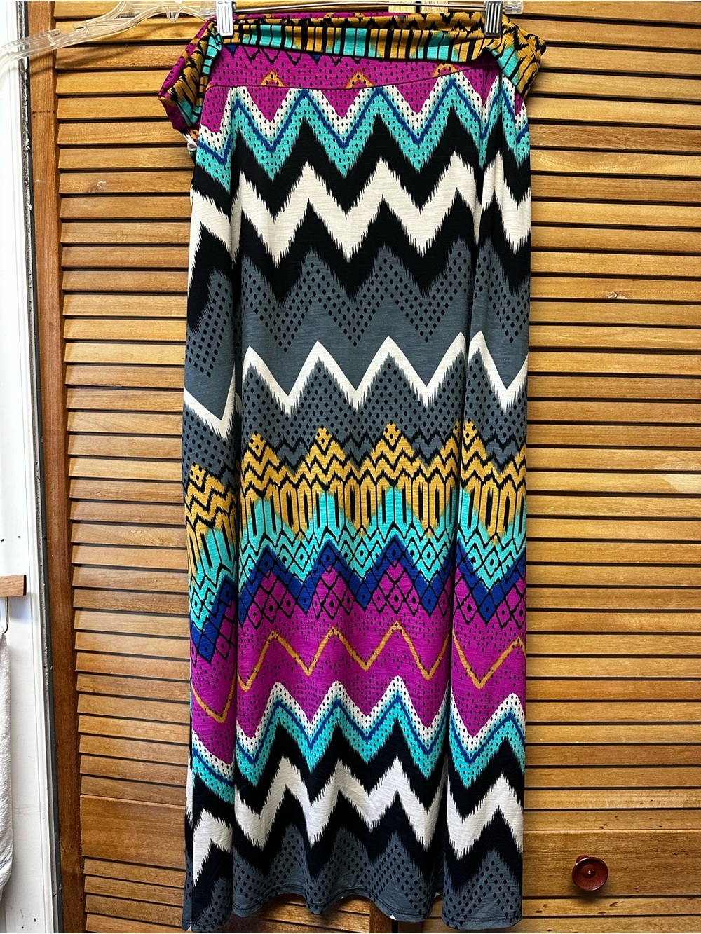 Moa Moa Multicolor Chevron Maxi Skirt with Turquoise & Magenta Accents